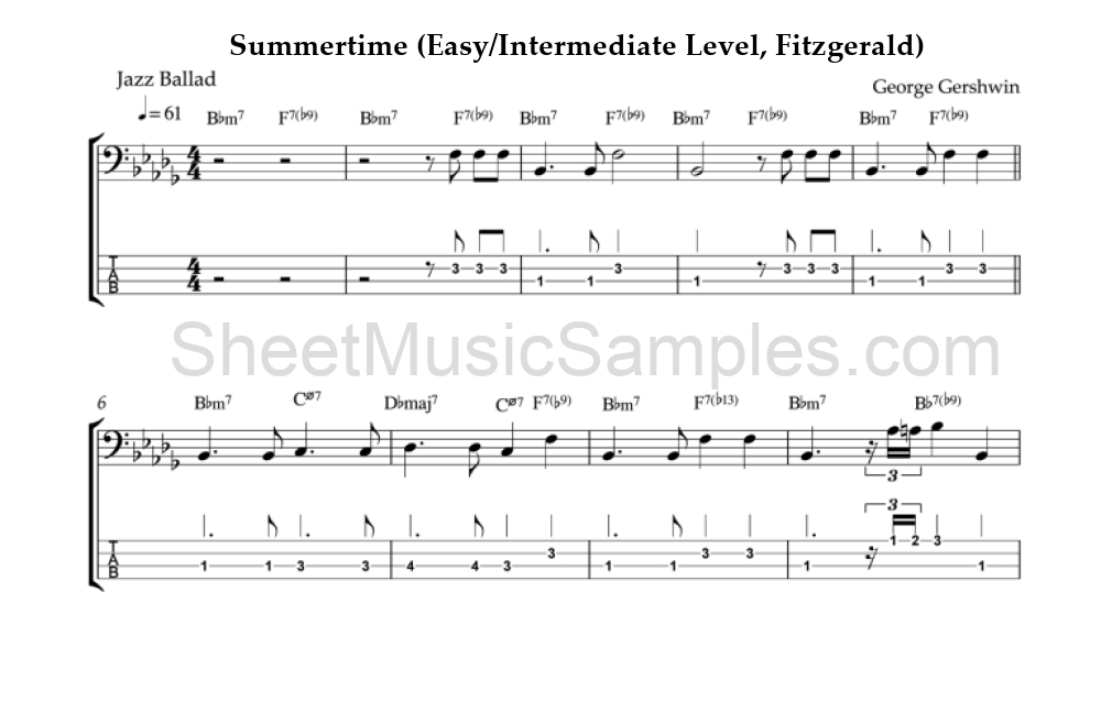 Summertime (Easy/Intermediate Level, Fitzgerald)