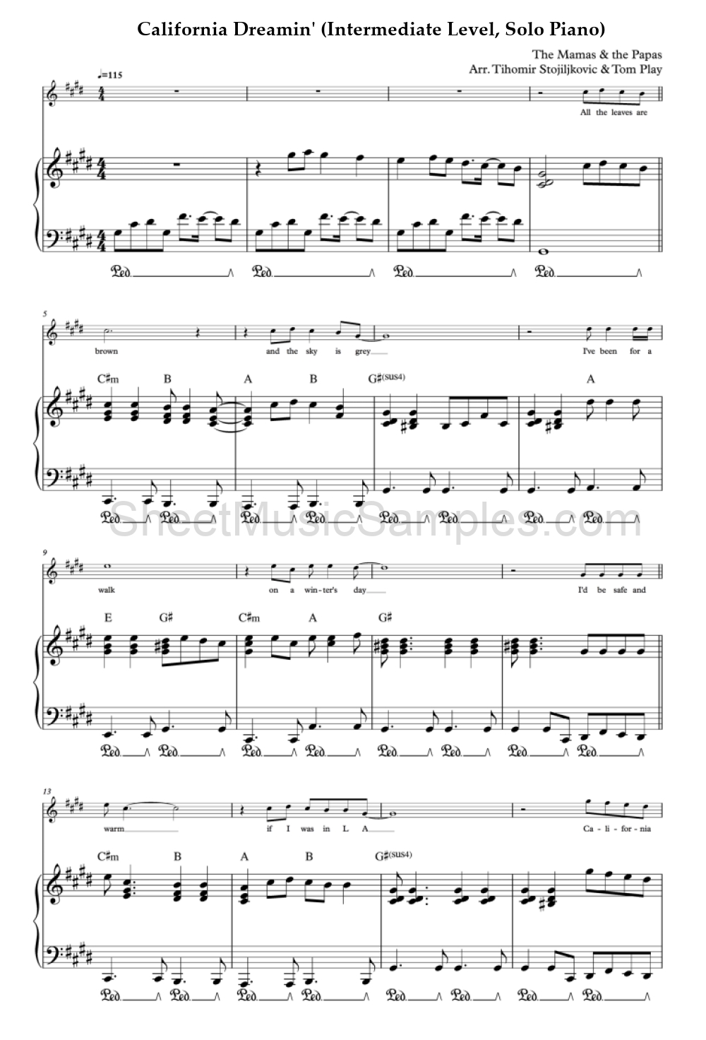 California Dreamin' (Intermediate Level, Solo Piano)