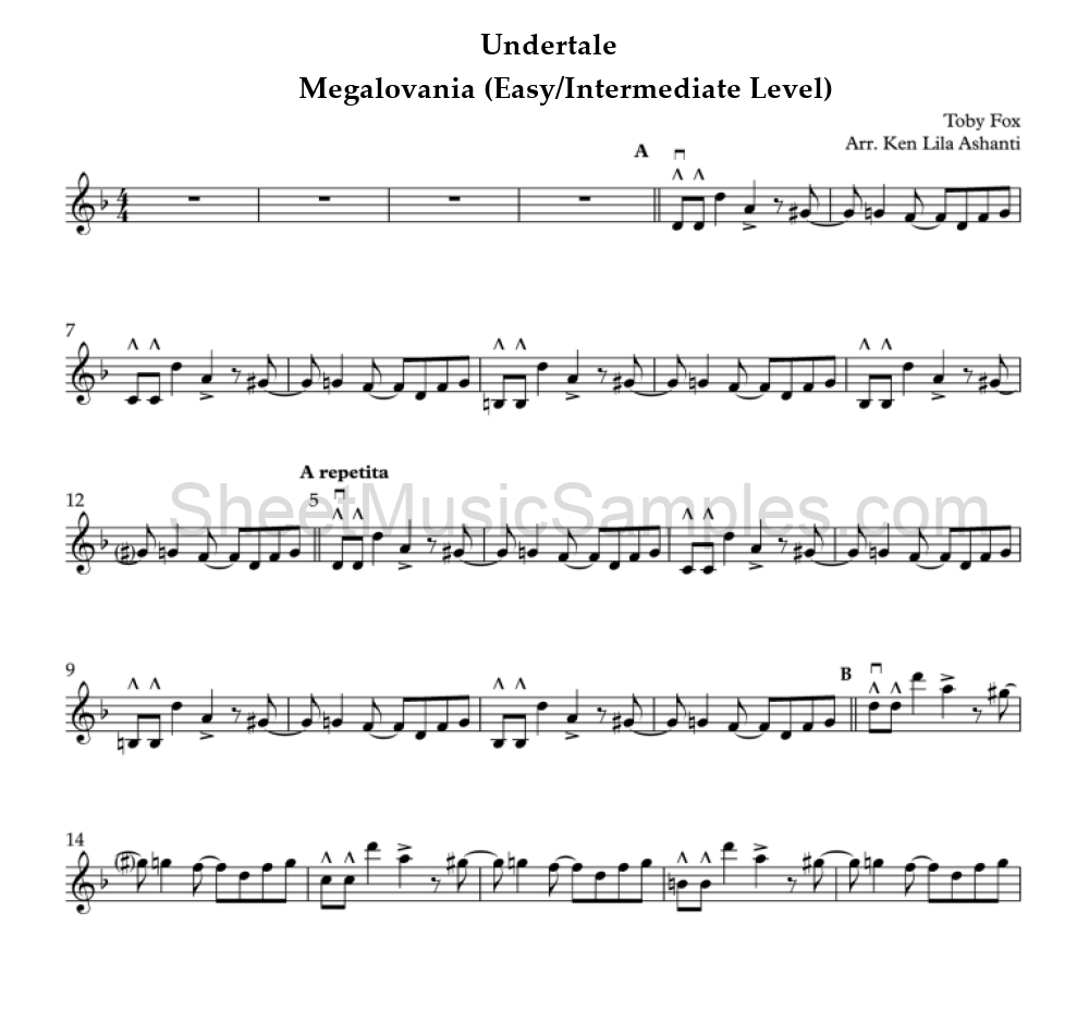 Undertale - Megalovania (Easy/Intermediate Level)