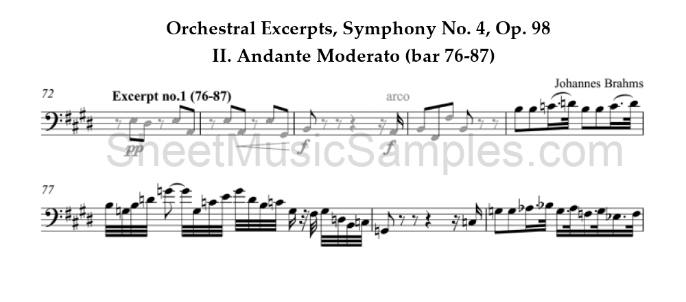 Orchestral Excerpts, Symphony No. 4, Op. 98 - II. Andante Moderato (bar 76-87)