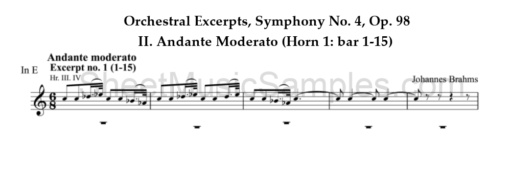 Orchestral Excerpts, Symphony No. 4, Op. 98 - II. Andante Moderato (Horn 1: bar 1-15)