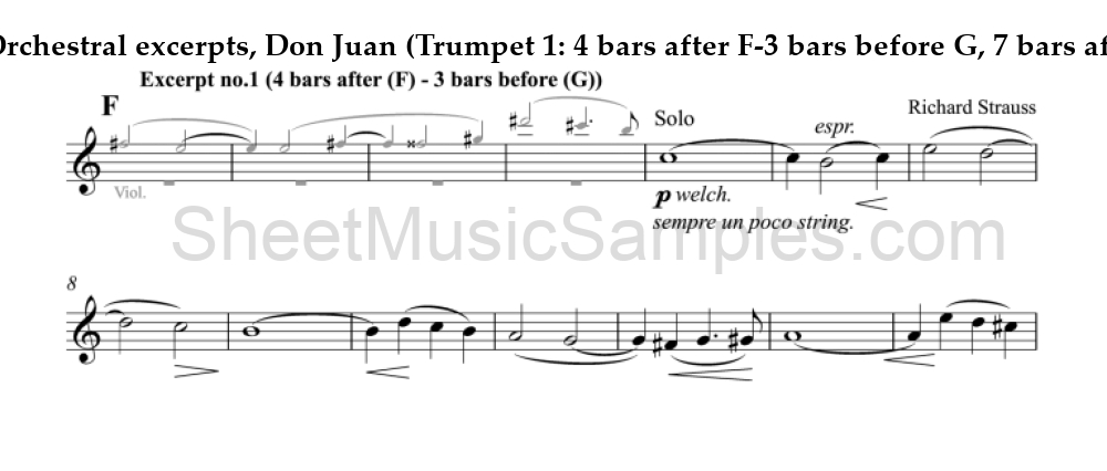 Orchestral excerpts, Don Juan (Trumpet 1: 4 bars after F-3 bars before G, 7 bars after H-K)