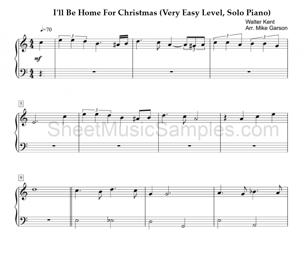 I'll Be Home For Christmas (Very Easy Level, Solo Piano)