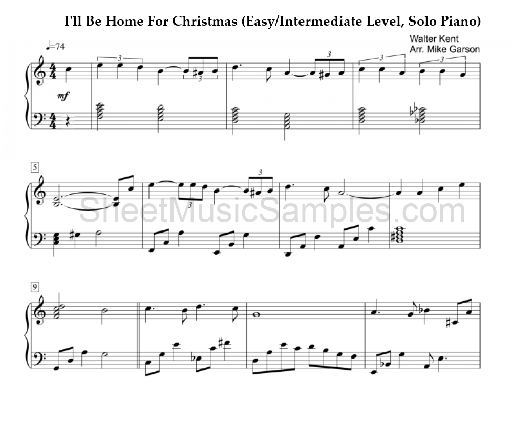 I'll Be Home For Christmas (Easy/Intermediate Level, Solo Piano)