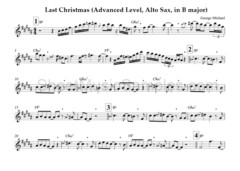 Last Christmas (Advanced Level, Alto Sax, in B major)