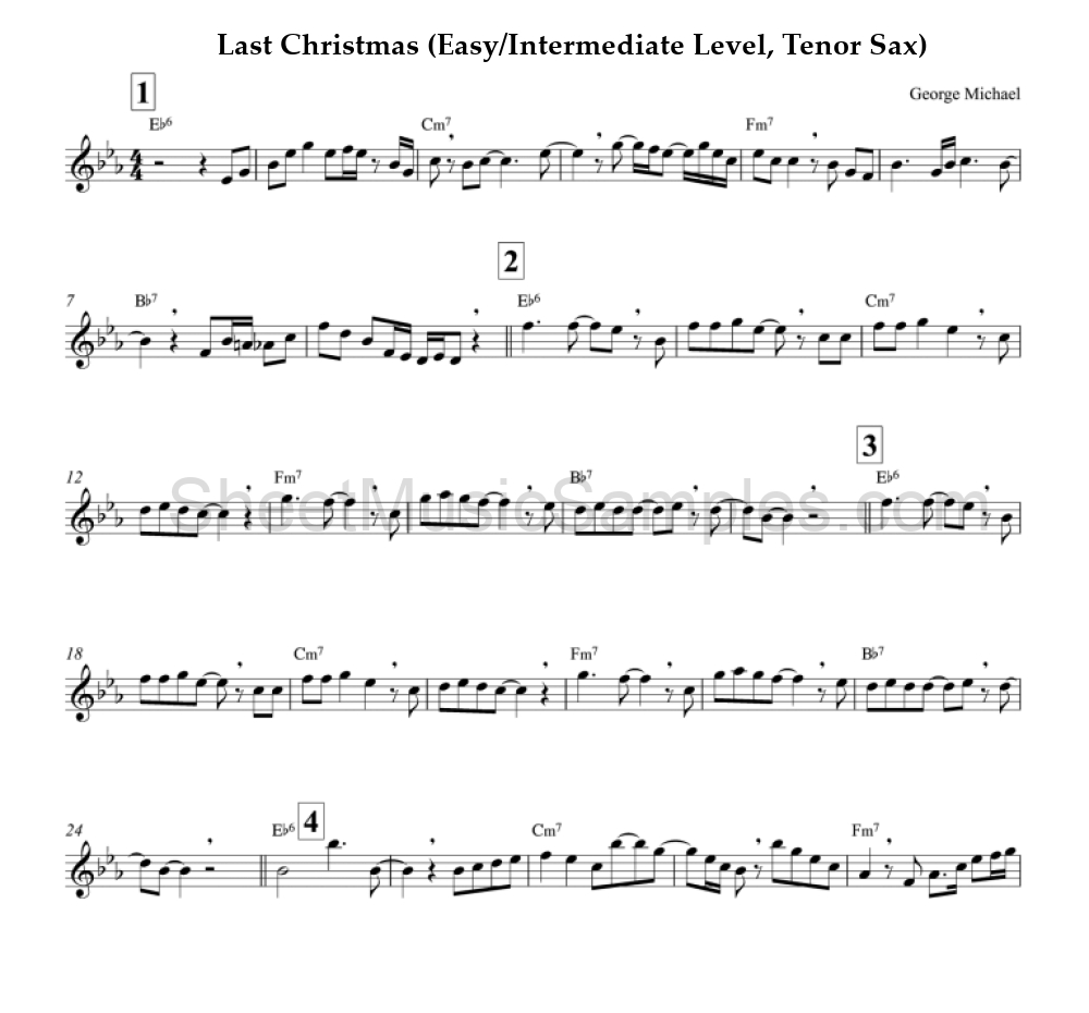 Last Christmas (Easy/Intermediate Level, Tenor Sax)