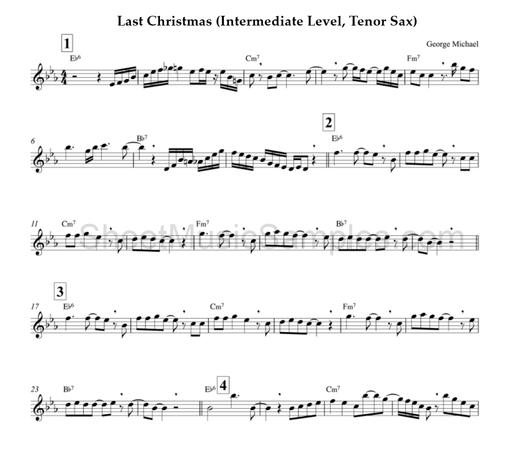 Last Christmas (Intermediate Level, Tenor Sax)