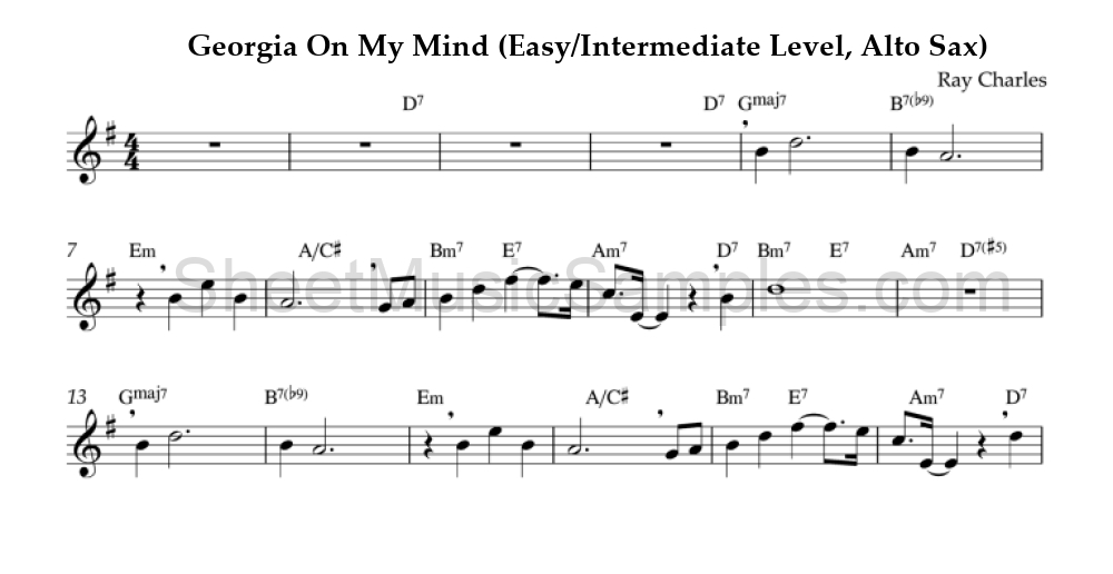 Georgia On My Mind (Easy/Intermediate Level, Alto Sax)