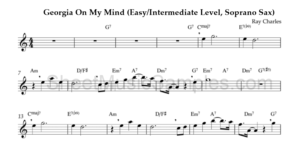 Georgia On My Mind (Easy/Intermediate Level, Soprano Sax)