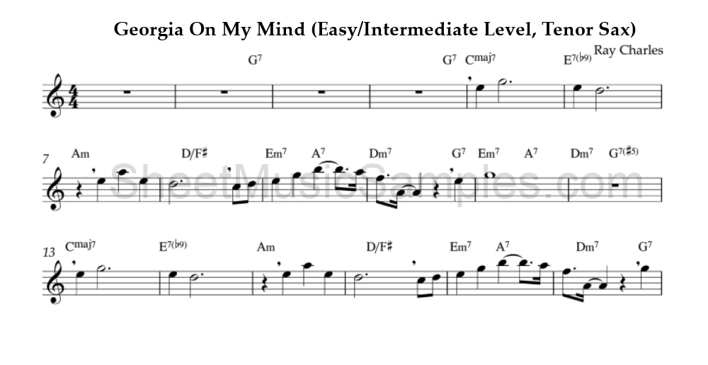 Georgia On My Mind (Easy/Intermediate Level, Tenor Sax)