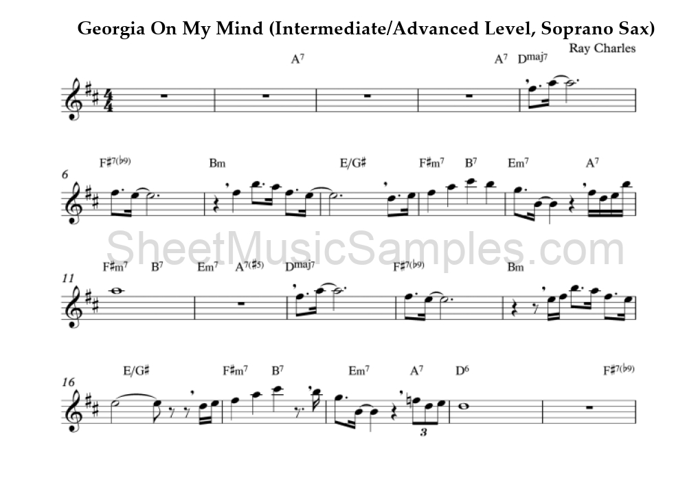 Georgia On My Mind (Intermediate/Advanced Level, Soprano Sax)