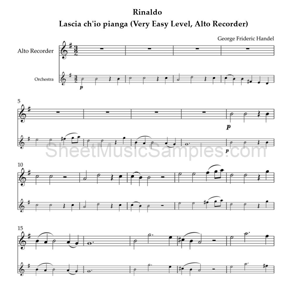 Rinaldo - Lascia ch'io pianga (Very Easy Level, Alto Recorder)