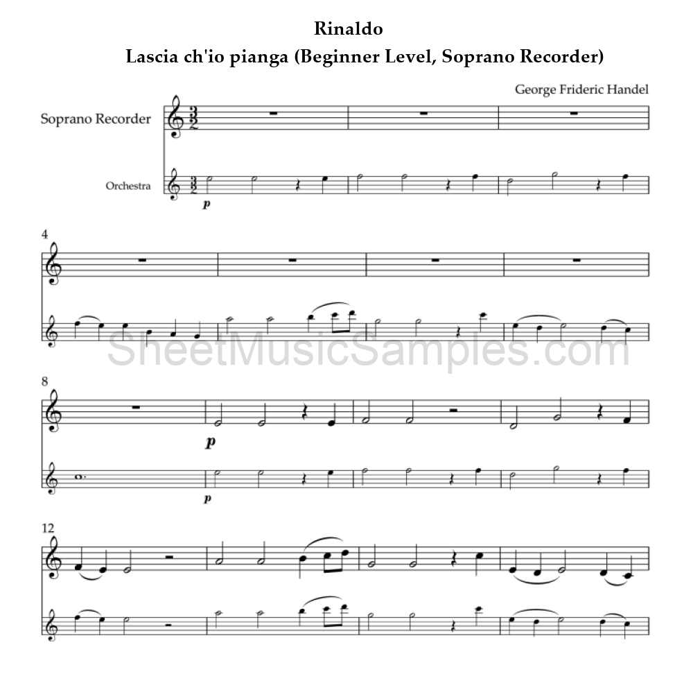 Rinaldo - Lascia ch'io pianga (Beginner Level, Soprano Recorder)