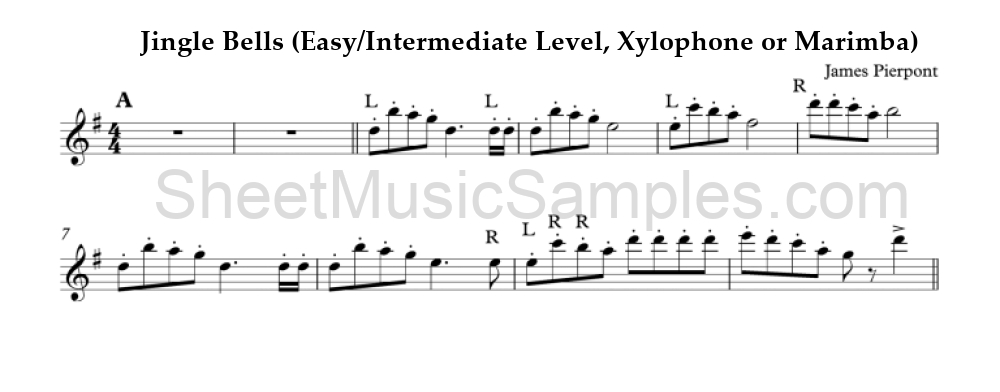 Jingle Bells (Easy/Intermediate Level, Xylophone or Marimba)