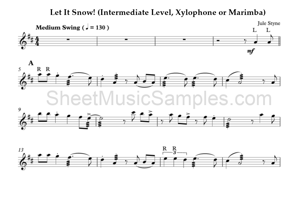 Let It Snow! (Intermediate Level, Xylophone or Marimba)