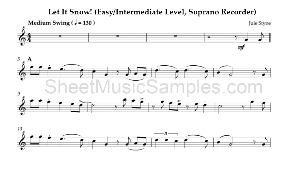 Let It Snow! (Easy/Intermediate Level, Soprano Recorder)