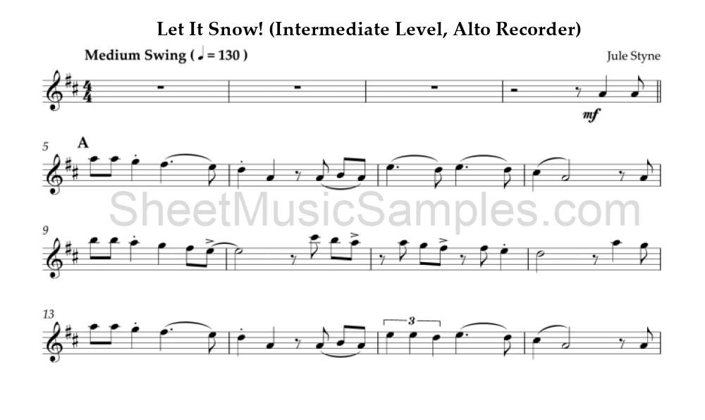 Let It Snow! (Intermediate Level, Alto Recorder)