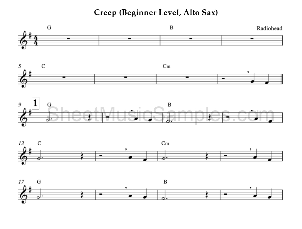 Creep (Beginner Level, Alto Sax)