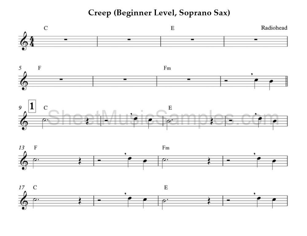 Creep (Beginner Level, Soprano Sax)