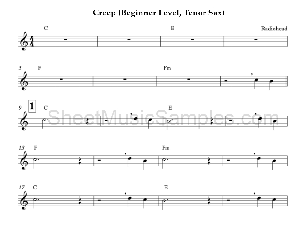 Creep (Beginner Level, Tenor Sax)