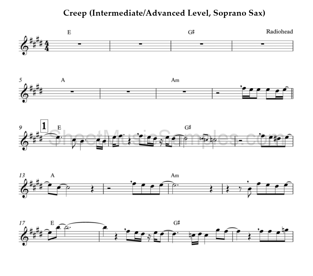 Creep (Intermediate/Advanced Level, Soprano Sax)