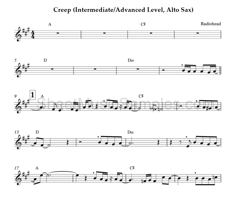 Creep (Intermediate/Advanced Level, Alto Sax)