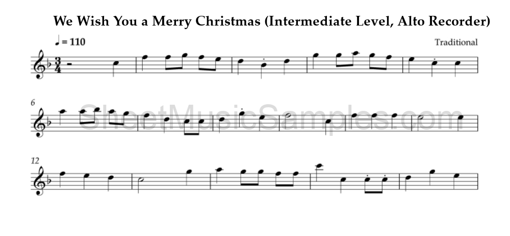 We Wish You a Merry Christmas (Intermediate Level, Alto Recorder)