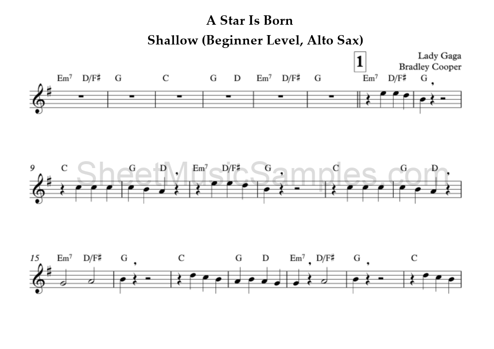 A Star Is Born - Shallow (Beginner Level, Alto Sax)