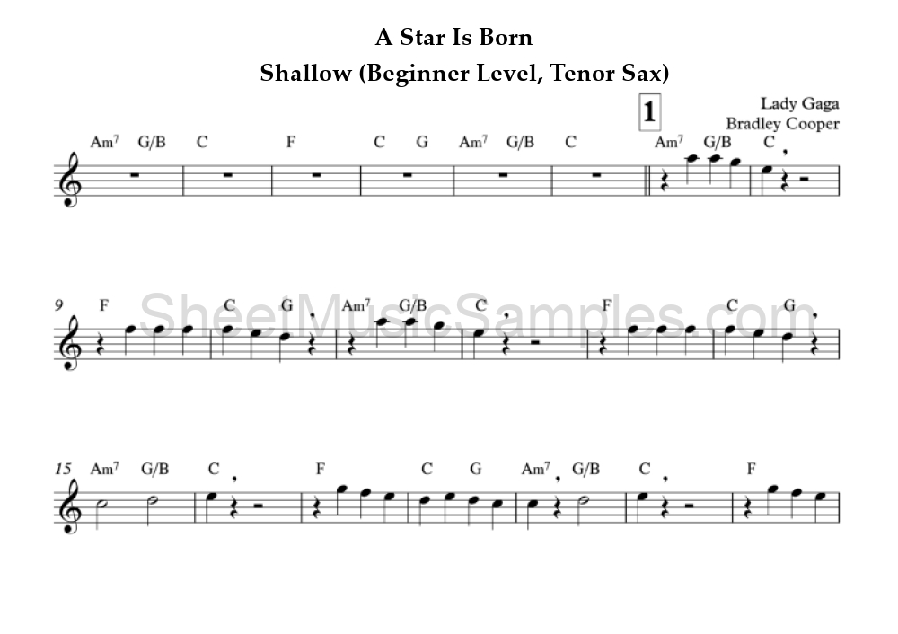 A Star Is Born - Shallow (Beginner Level, Tenor Sax)