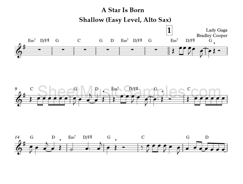 A Star Is Born - Shallow (Easy Level, Alto Sax)