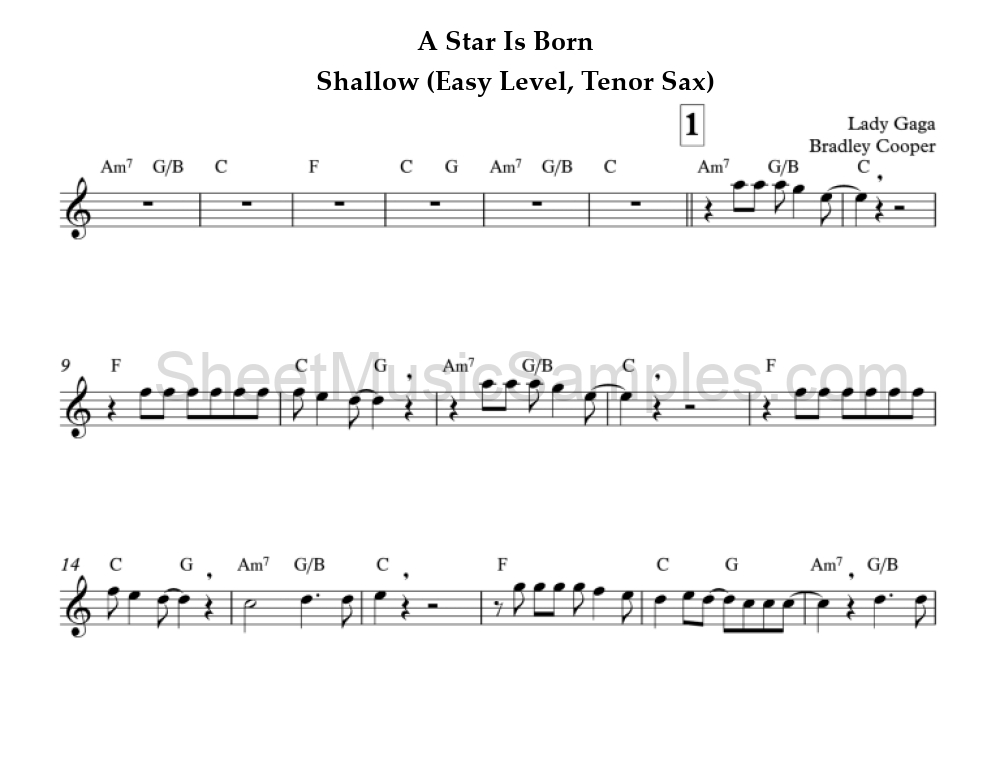 A Star Is Born - Shallow (Easy Level, Tenor Sax)