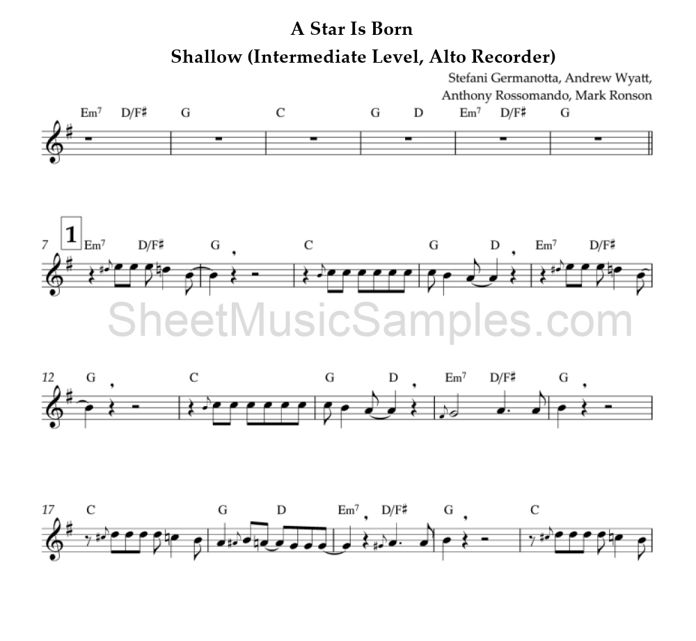 A Star Is Born - Shallow (Intermediate Level, Alto Recorder)