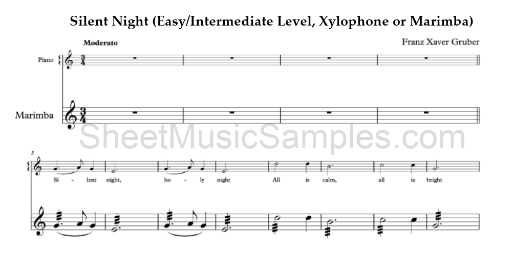 Silent Night (Easy/Intermediate Level, Xylophone or Marimba)