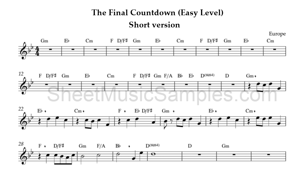 The Final Countdown (Easy Level) - Short version