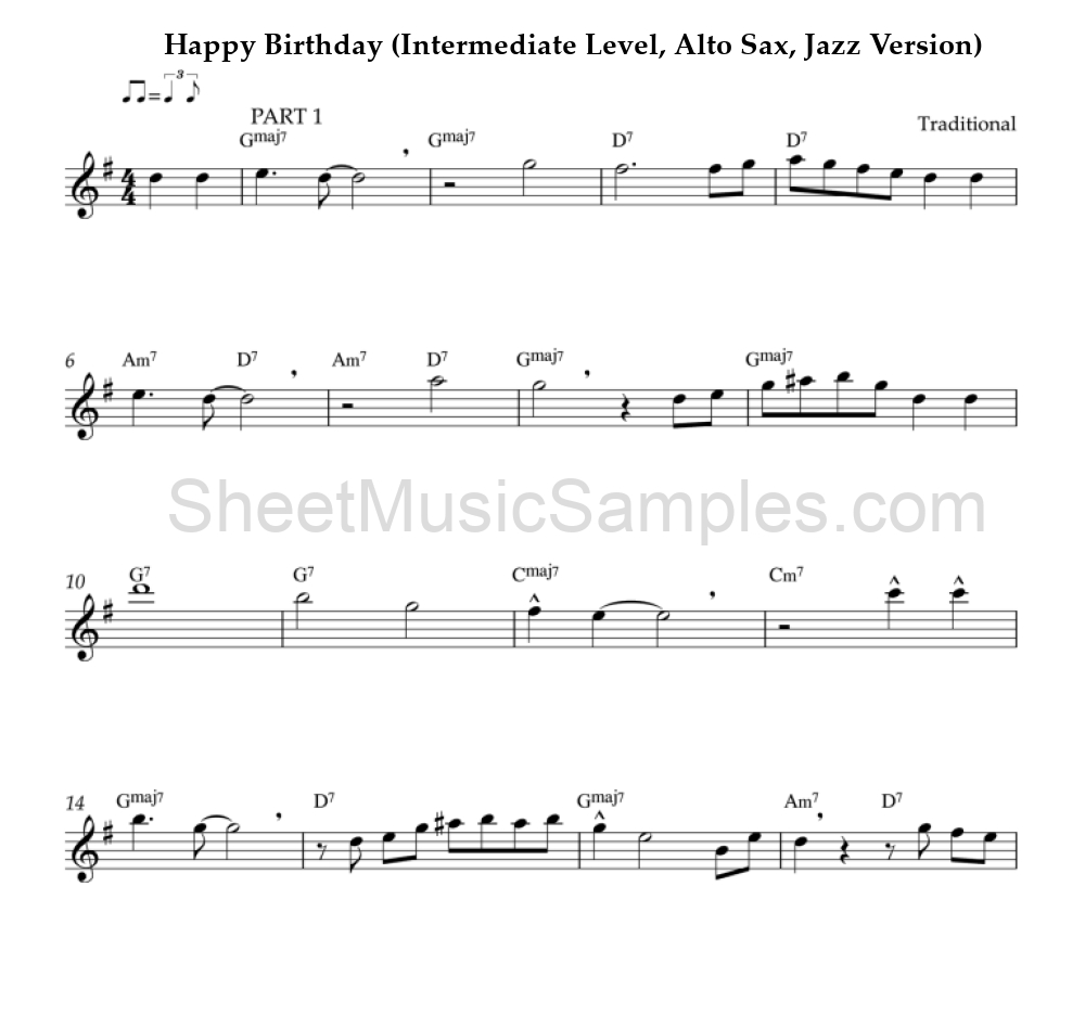 Happy Birthday (Intermediate Level, Alto Sax, Jazz Version)