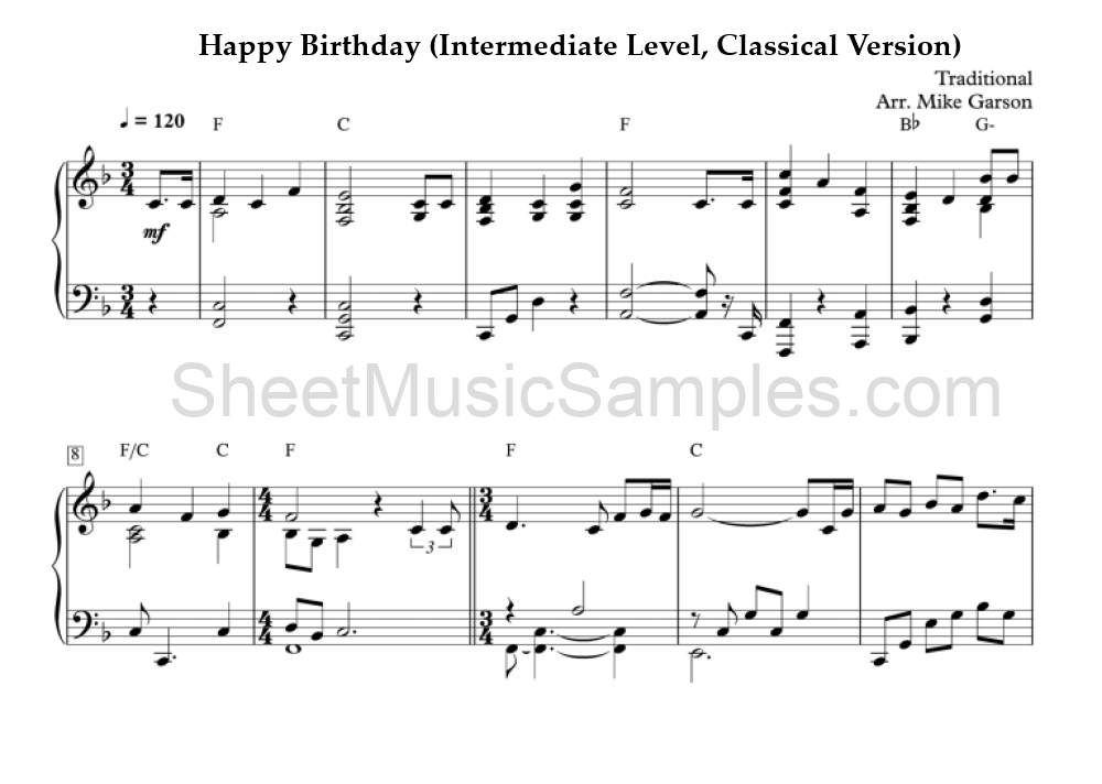 Happy Birthday (Intermediate Level, Classical Version)