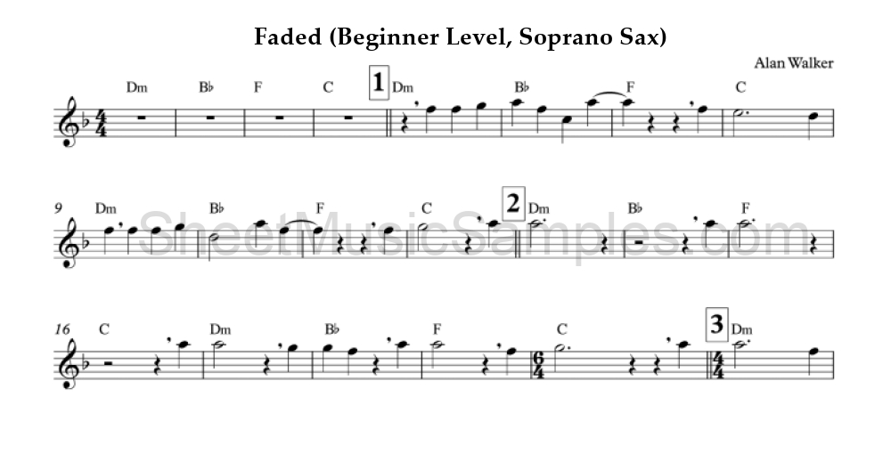 Faded (Beginner Level, Soprano Sax)