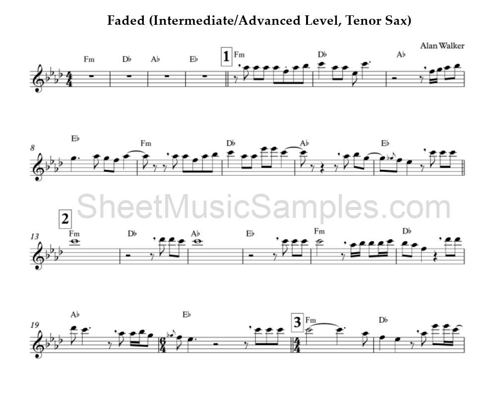 Faded (Intermediate/Advanced Level, Tenor Sax)