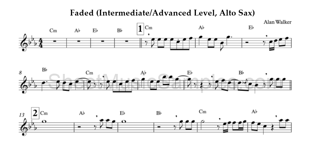 Faded (Intermediate/Advanced Level, Alto Sax)