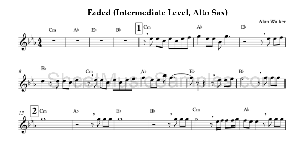 Faded (Intermediate Level, Alto Sax)