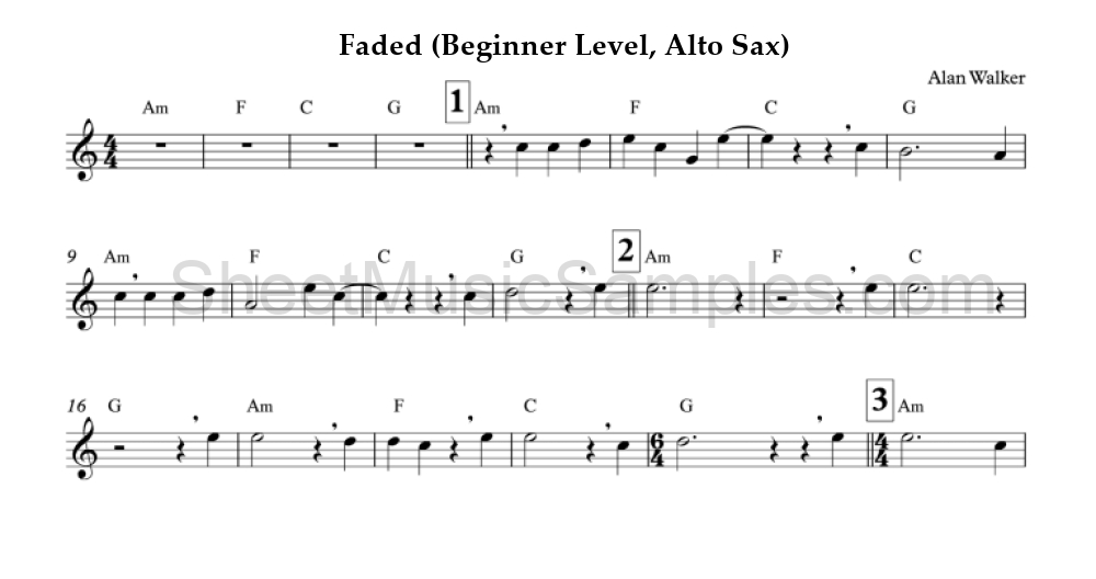 Faded (Beginner Level, Alto Sax)