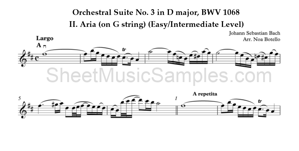 Orchestral Suite No. 3 in D major, BWV 1068 - II. Aria (on G string) (Easy/Intermediate Level)