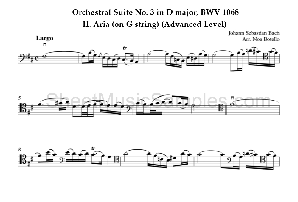 Orchestral Suite No. 3 in D major, BWV 1068 - II. Aria (on G string) (Advanced Level)