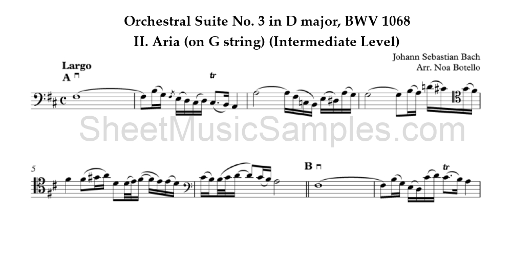 Orchestral Suite No. 3 in D major, BWV 1068 - II. Aria (on G string) (Intermediate Level)