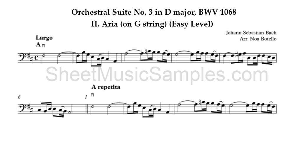 Orchestral Suite No. 3 in D major, BWV 1068 - II. Aria (on G string) (Easy Level)