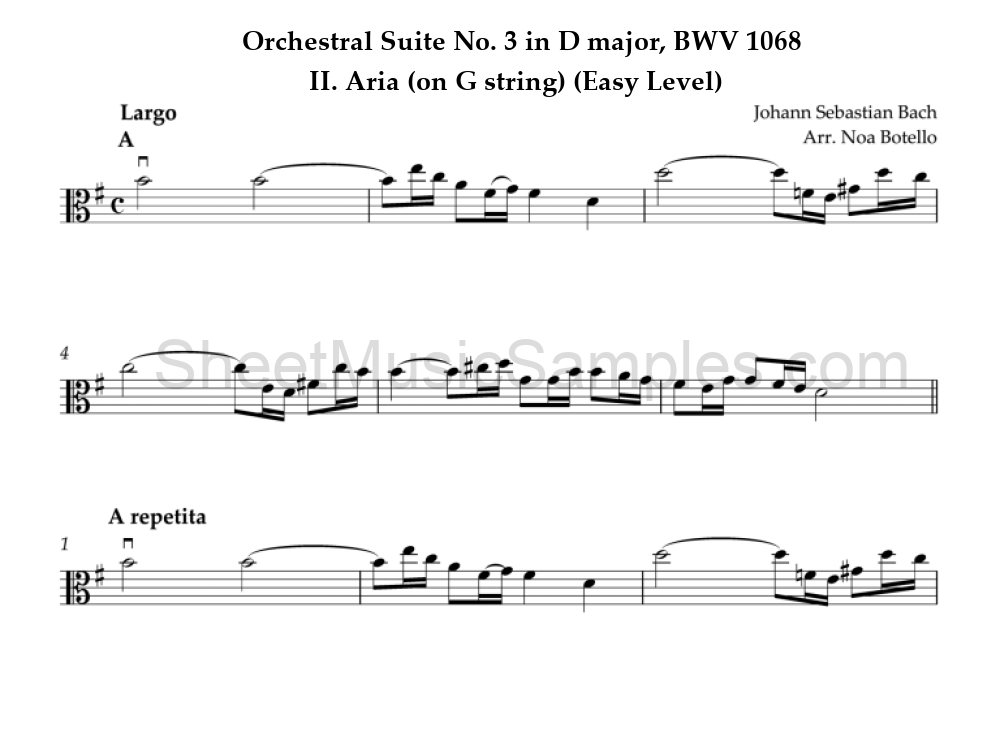 Orchestral Suite No. 3 in D major, BWV 1068 - II. Aria (on G string) (Easy Level)