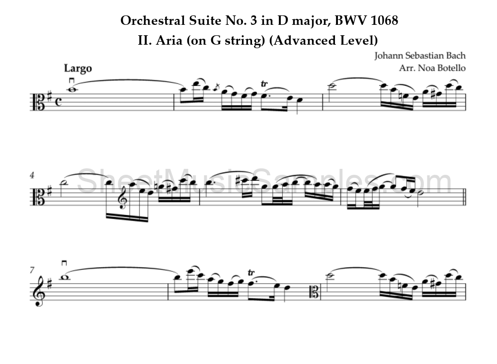 Orchestral Suite No. 3 in D major, BWV 1068 - II. Aria (on G string) (Advanced Level)