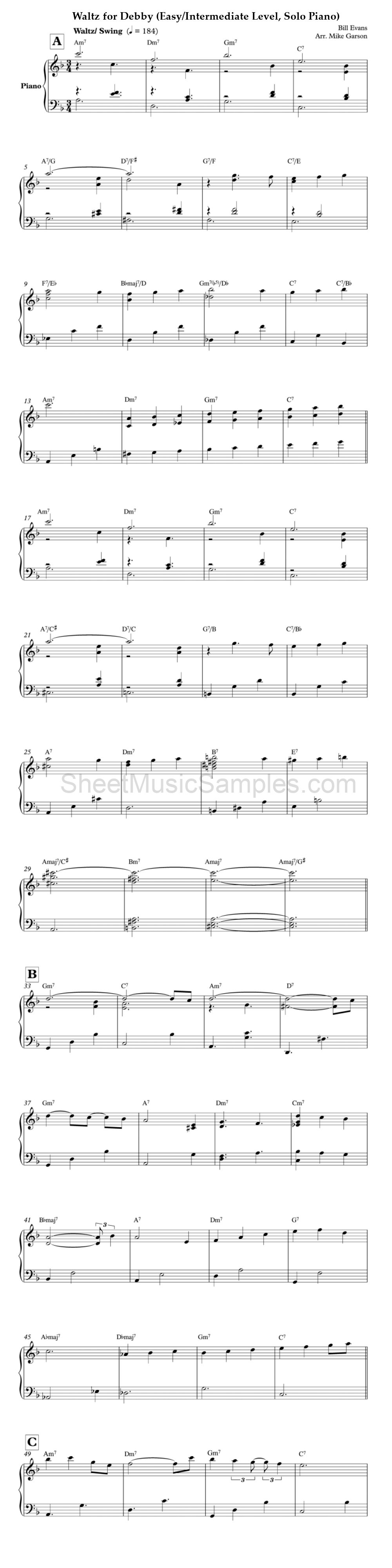 Waltz for Debby (Easy/Intermediate Level, Solo Piano)