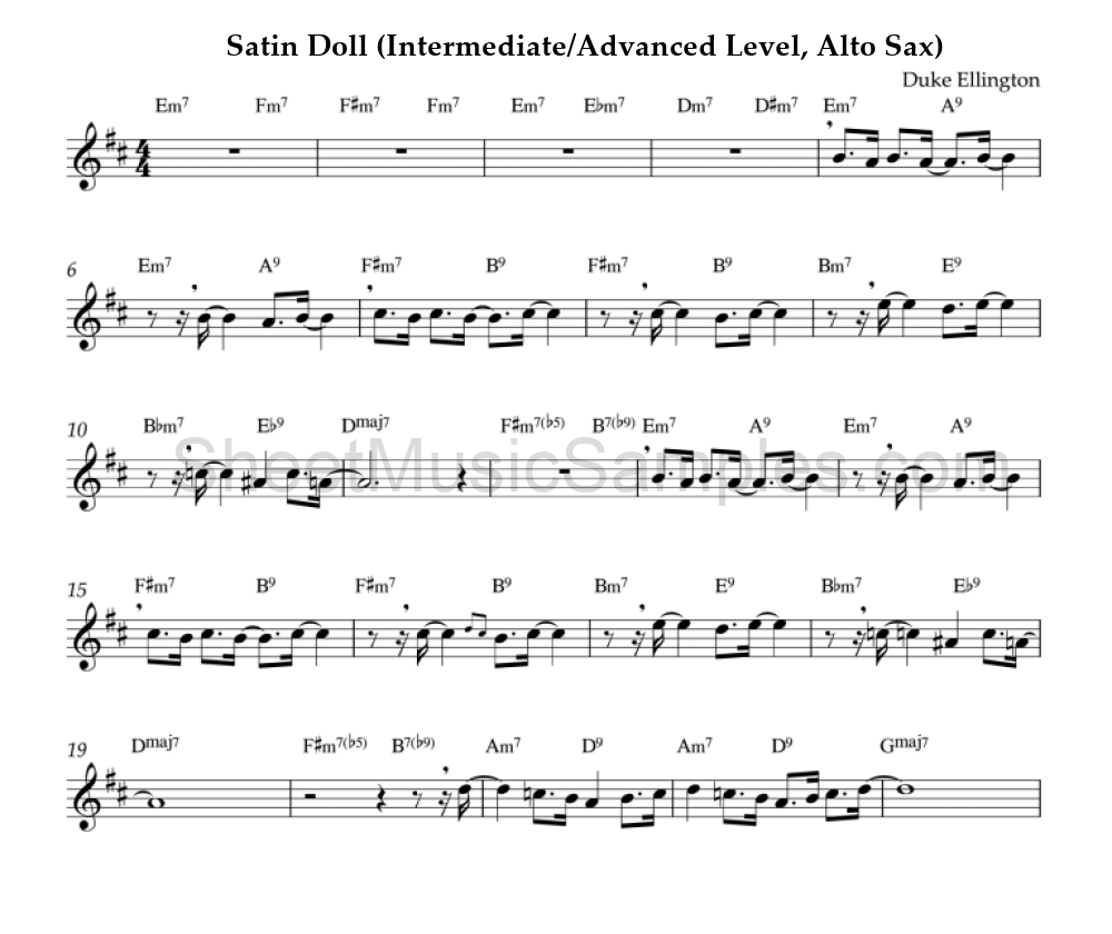 Satin Doll (Intermediate/Advanced Level, Alto Sax)