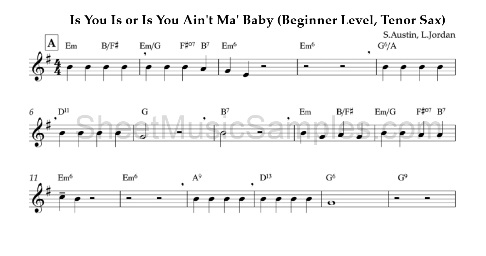 Is You Is or Is You Ain't Ma' Baby (Beginner Level, Tenor Sax)